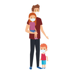 father with children using face mask vector illustration design