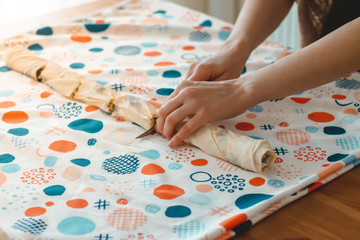 Young woman making pastry with phyllo dough to learn new things is very hungry and Preparing delicious meals with their hands