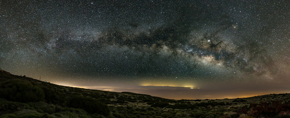 Milky Way in the spring sky above Teide National Park near Observatory. Jupiter is sparkling...