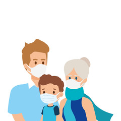 cute group family using face mask vector illustration design