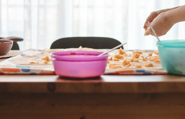 Young woman making pastry with phyllo dough to learn new things is very hungry and Preparing delicious meals with their hands