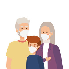 grandparents with grandchild using face mask vector illustration design