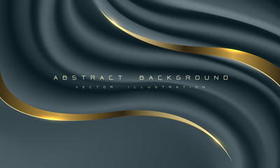 Abstract dark blue fabric wave gold line curve with text on blank space design modern luxury background vector illustration.