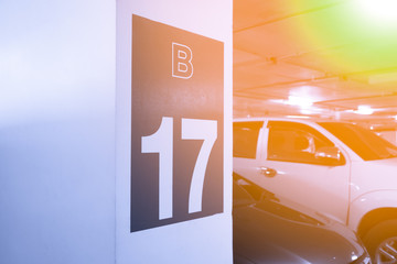 Car Park in Underground Parking Lot,Parking lot number B 17 sign