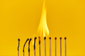 chain reaction of Gorenje matches on a yellow background