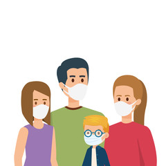 parents with children using face mask vector illustration design
