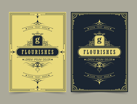 Vintage ornament greeting card vector template. Retro wedding invitation, advertising or other design and place for text. Flourishes ornamental frame and pattern background.