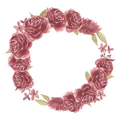 Watercolor rose flower circle frame