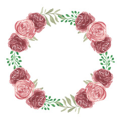 Rose flower wreath in watercolor style