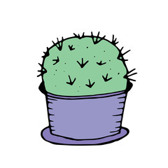 color vector isolated doodle element, cactus in a pot