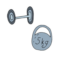 color vector isolated doodle element, home workout with dumbbell