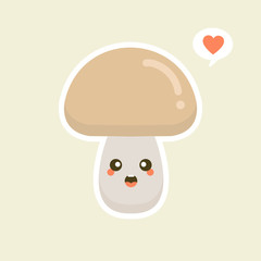 vector funny cute kawaii mushroom character isolated on color  background. Vector litlle smiling mushroom