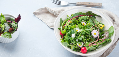 Mixed salad leaves with edible flowers