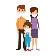 parents with daughter using face mask vector illustration design