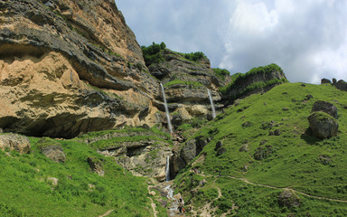 Azerbaijan. Beautiful, high waterfall in the village of Laza.