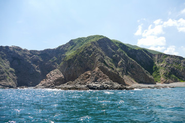 Huge hexagonal columnar joints of volcanic rock at Hong Kong Global Geopark, China 