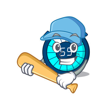 Picture of hourglass cartoon character playing baseball
