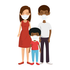 parents with son afro using face mask vector illustration design