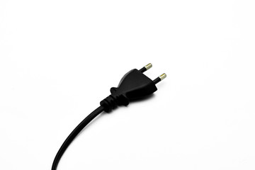 Four black electrical plug and power cable On white background, Black power cord with plug