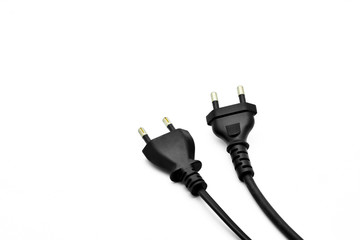 Four black electrical plug and power cable On white background, Black power cord with plug