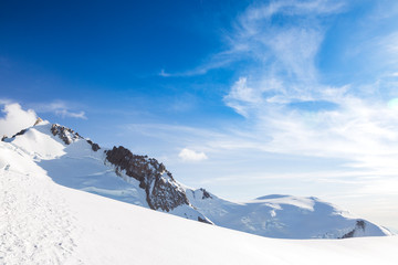 Mont Maudit and the climbing way to the main mountain in Alps - Mont-Blanc, Chamonix Mont-Blanc,...