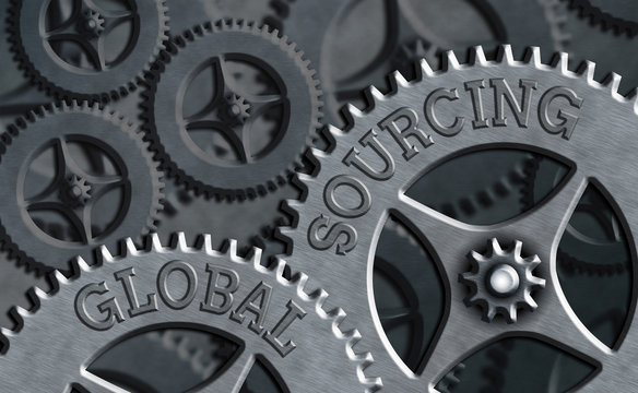 Writing note showing Global Sourcing. Business concept for practice of sourcing from the global market for goods