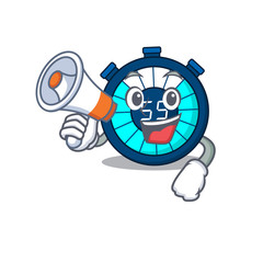 Cartoon character of hourglass having a megaphone