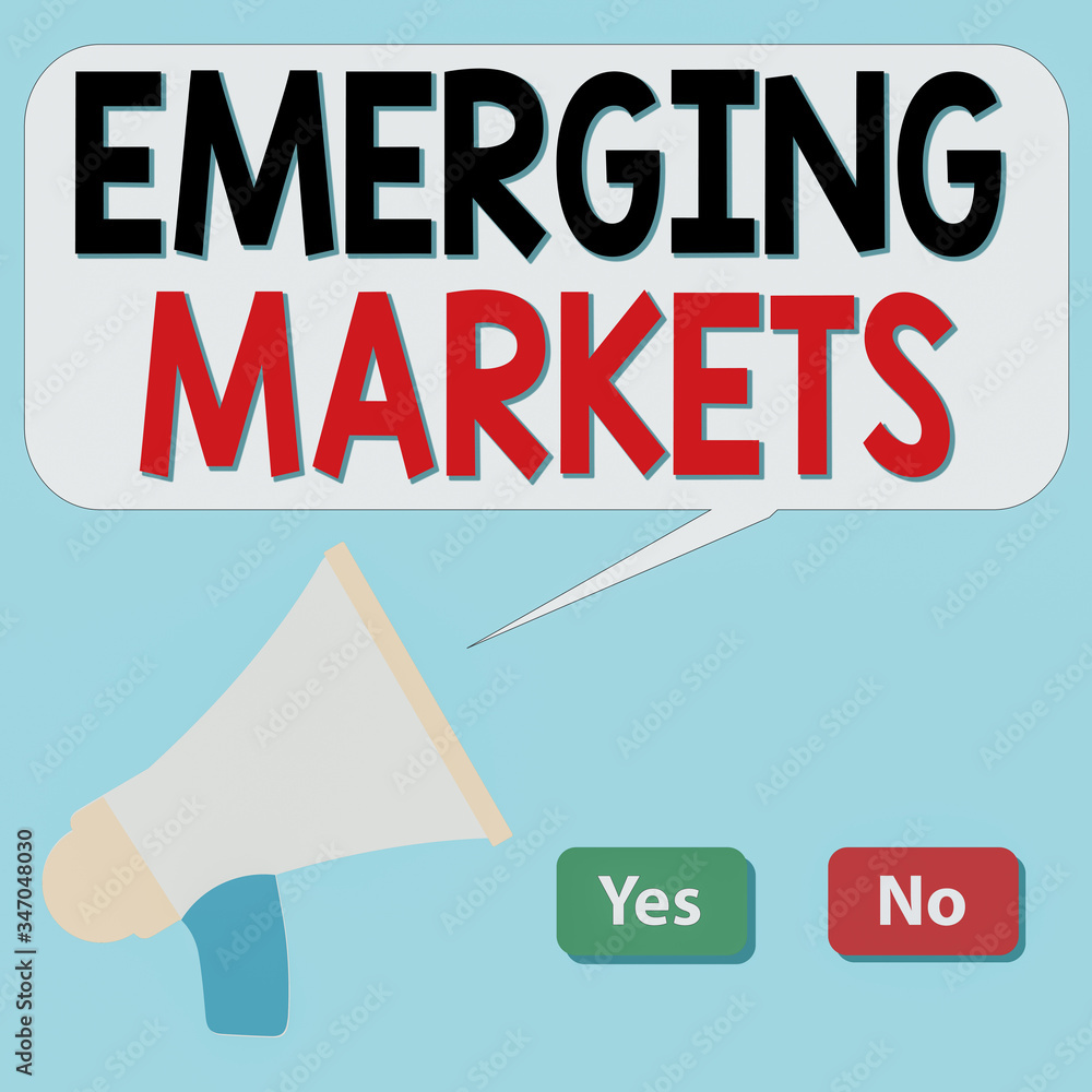 Poster writing note showing emerging markets. business concept for country that has some characteristics of