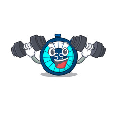 Mascot design of smiling Fitness exercise hourglass lift up barbells