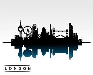 London city skyline dark silhouette background, vector illustration