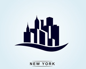 New York city skyline Dark silhouette Logo, vector illustration