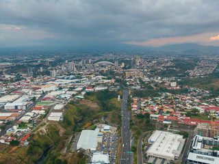 Impressive aerial view of the city of San Jose with view to the Sabana park 