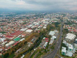 Fototapeta premium Impressive aerial view of the city of San Jose with view to the Sabana park 