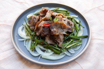 Fried Beef Brisket with garlic chives salad