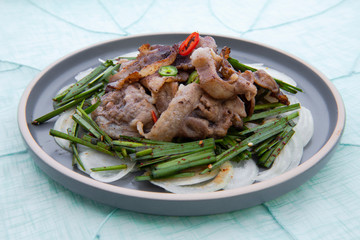 Fried Beef Brisket with garlic chives salad