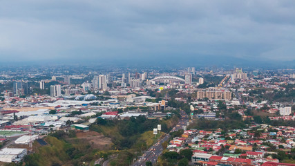 Impressive aerial view of the city of San Jose with view to the Sabana park 
