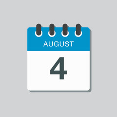 Calendar icon day 4 August, date days of the year