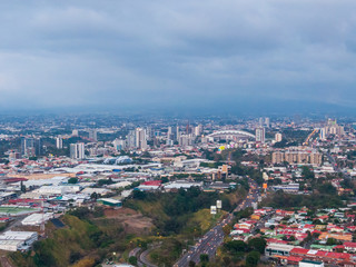 Fototapeta na wymiar Impressive aerial view of the city of San Jose with view to the Sabana park 