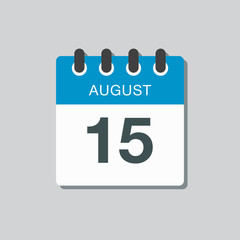 Calendar icon day 15 August, date days of the year