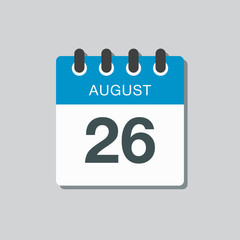Calendar icon day 26 August, date days of the year