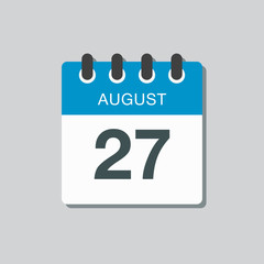 Calendar icon day 27 August, date days of the year