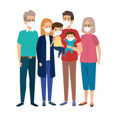 Fototapeta premium cute group family using face mask vector illustration design