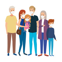 Obraz premium cute group family using face mask vector illustration design