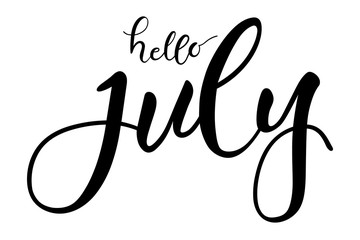 Hello july lettering hand typography text isolated