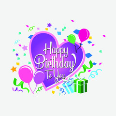 Happy birthday with heart. design template for birthday celebration, greeting cards and poster