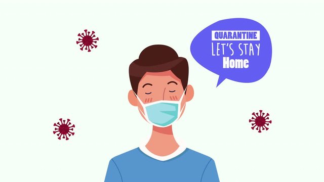 stay at home campaign with man using face mask