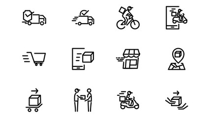 
Simple Set of Delivery  Line Icons

.contains a bicycle courier icon, delivery car, shopping basket and others.vector illustration