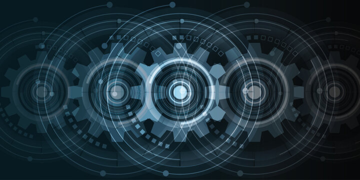 Abstract dark blue digital technology background with gears 