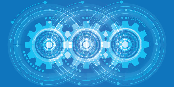 Abstract blue digital technology background with gears 