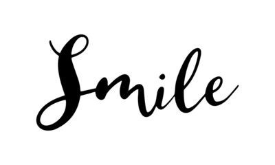 SMILE. Hand lettering, calligraphy in style banners, labels, signs, prints, posters, the web. Vector illustration.